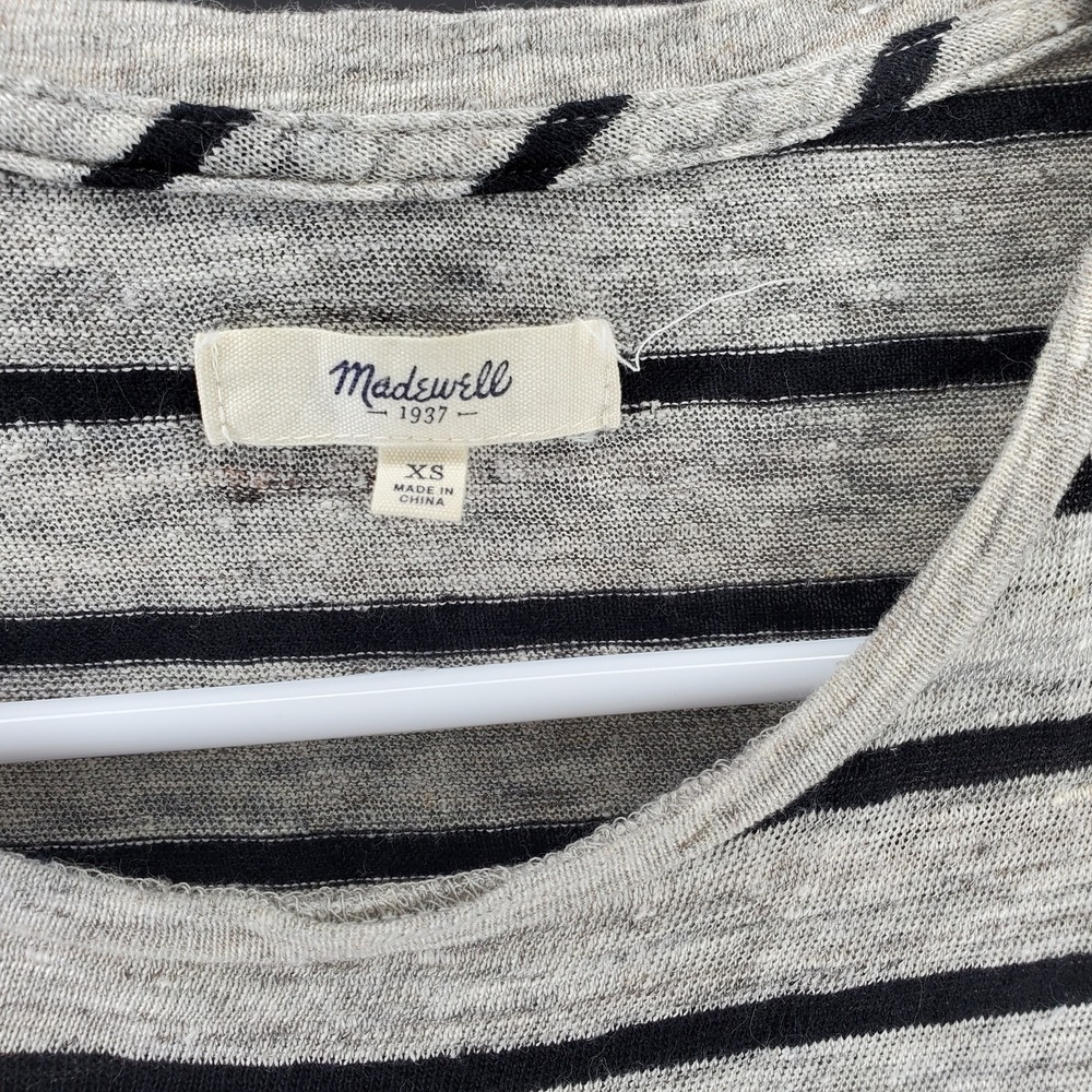 Madewell Linen Tshirt Women XS Sequin Gray Coastal Nautical Stars Stripe - Picture 3 of 8